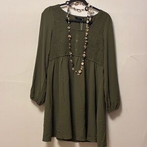 NWT Dokotoo Olive Green Smocked Mini Dress